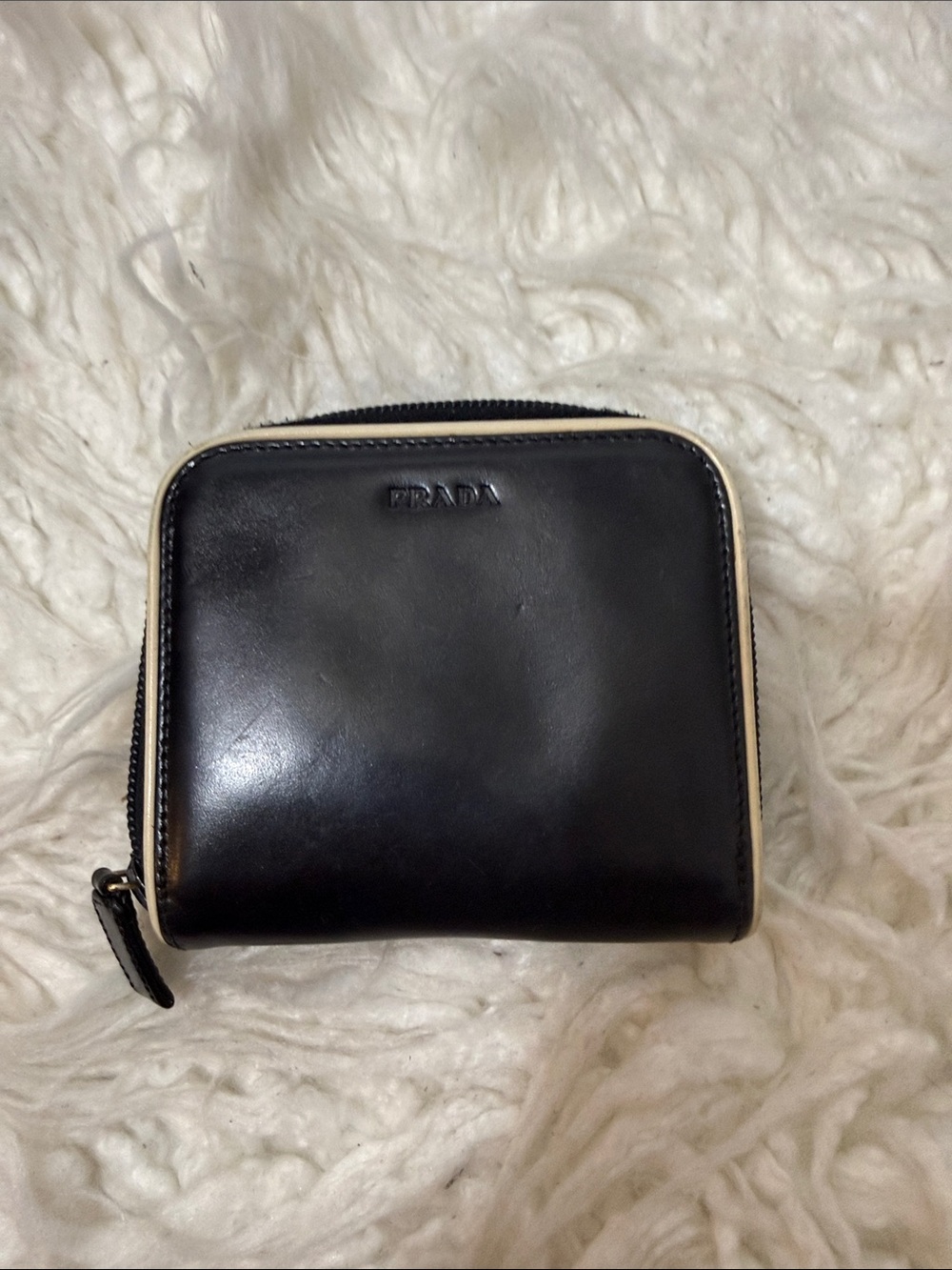 Vintage Prada Black Leather Zip Wallet small